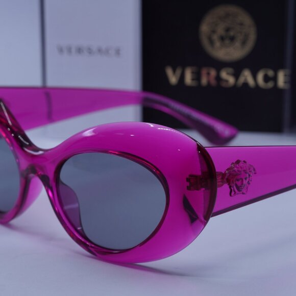 Versace VE4456U 533487 Oval Sunglasses – Pink Transparent/Dark Grey main image 10